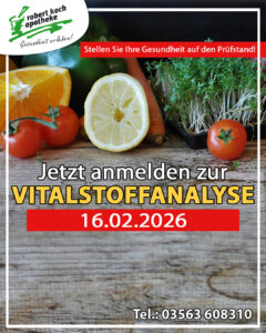 Jetzt anmelden zur Vitalstoffanalyse am 16.02.2026 in Ihrer Robert Koch-Apotheke