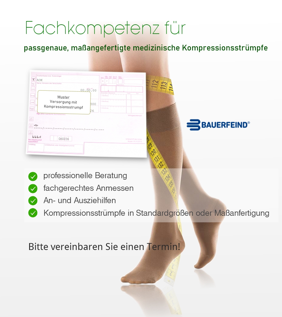 Plakat zum Anmessen von Kompressionsstrümpfen